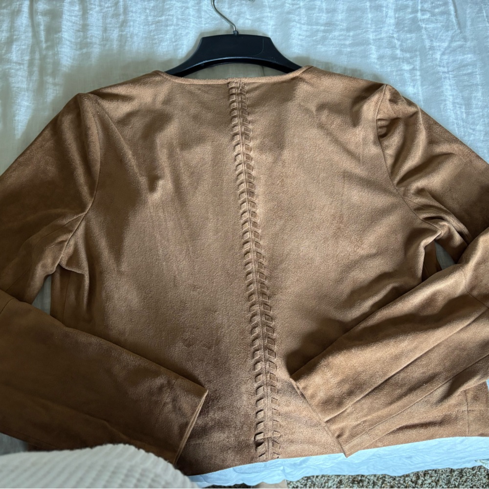 BB Dakota Brown/Tan Faux Suede Moto Style Jacket Sz S - Picture 6 of 6